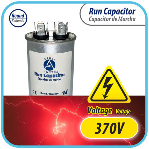 Appli Parts Condensador Capacitor de Marcha 75 Mfd uF (microfaradios) 370VAC CBB65 Universal Aire acondicionado y otras aplicaciones Redondo UL E476928 14cm Alto 5.7cm Ancho CON-75-370-R