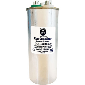 Appli Parts Condensador Capacitor de Marcha 55+10 Mfd uF (microfaradios) 370VAC CBB65 Universal Aire acondicionado y otras aplicaciones Redondo UL E476928 5.7cm Ancho 14cm Alto CON-55/10-370-R