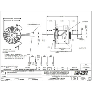 US Motors 3/4 hp 1075 rpm, 6 polos, 2 ejes, OAO 3 velocidades, 5.6 diametro, CCW, 208-230 V, 60 hz, 1 ph, 7.5 mfd/370 VAC Capacitor 1894 / K055DUT1259011B
