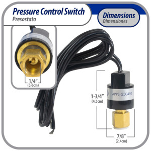 Appli Parts APPS-550450 Valvula Presostato R410 Alta, Abre 550 psi, Cierra 450 psi, 1 m Cable, SPST, 1/4 SAE Hembra, Reset Automatico, remplazo Universal para Aire Acondicionado Appli Parts APPS-550450 Valvula Presostato R410 Alta, Abre 550 psi, Cierra 450 psi, 1 m Cable, SPST, 1/4 SAE Hembra, Reset Automatico, remplazo Universal para Aire Acondicionado