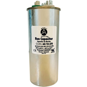 Appli Parts Condensador Capacitor de Marcha 60+10 Mfd uF (microfaradios) 370VAC CBB65 Universal Aire acondicionado y otras aplicaciones Redondo UL E476928 5.7cm Ancho 14cm Alto CON-60/10-370-R
