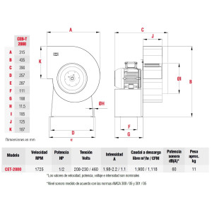 Extractor Centrifugo S&amp;P Ceb 2000 127/220v 1/2hp 1118cfm