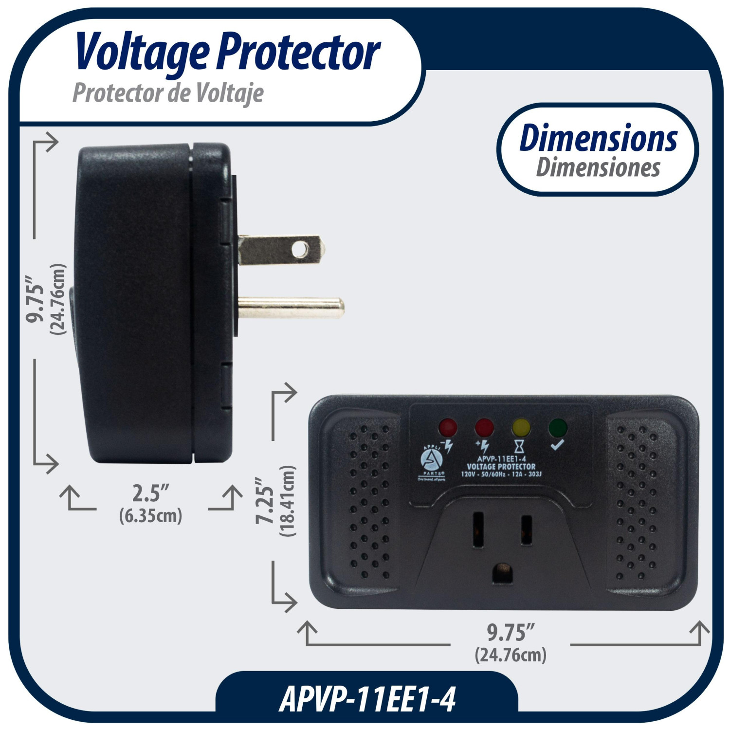 Appli Parts APVP-11EE1-4 Protector de Voltaje 120 V, 50/60 Hz, 12 A, 303 joules, para Refrigerador con Tarjeta Digital, actua como supresor de picos, funciona con todas las marcas de electrodomesticos