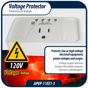 Appli Parts APVP-11EE1-3 Protector de Voltaje 120 V, 50/60 Hz, 12 A, 140 joules, para Refrigerador, actua como supresor de picos, funciona con todas las marcas de electrodomesticos