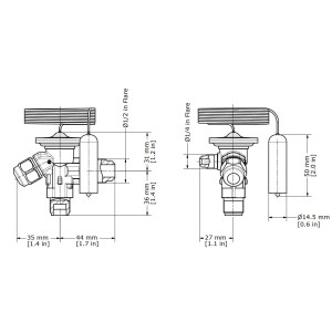 Danfoss 068Z3348 Cuerpo de Valvula de Expansion TE 2 para R134a, R513A Ecualizacion Externa 3/8 x 1/2 x 1/4 Flare, Capacidad desde 1/5 hasta 3 tons, capacidad determinada por Orificio de venta separada, 068Z3543