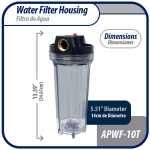 Appli Parts APWF-10T Filtro de Agua de 10 pulg color Transparente con Conector Hembra de 3/4 pulg de Bronce (No incluye el elemento filtrante) Appli Parts APWF-10T Filtro de Agua de 10 pulg color Transparente con Conector Hembra de 3/4 pulg de Bronce (No incluye el elemento filtrante)