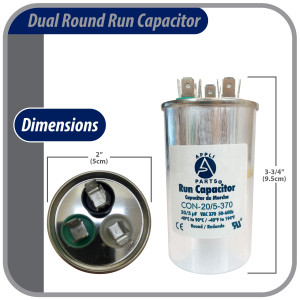 Appli Parts Condensador Capacitor de Marcha 20+5 Mfd uF (microfaradios) 370VAC CBB65 Universal Aire acondicionado y otras aplicaciones Redondo UL E476928 5cm Ancho 9.5cm Alto CON-20/5-370-R Appli Parts Condensador Capacitor de Marcha 20+5 Mfd uF (microfaradios) 370VAC CBB65 Universal Aire acondicionado y otras aplicaciones Redondo UL E476928 5cm Ancho 9.5cm Alto CON-20/5-370-R