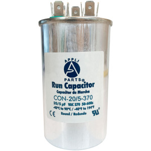 Appli Parts Condensador Capacitor de Marcha 20+5 Mfd uF (microfaradios) 370VAC CBB65 Universal Aire acondicionado y otras aplicaciones Redondo UL E476928 5cm Ancho 9.5cm Alto CON-20/5-370-R Appli Parts Condensador Capacitor de Marcha 20+5 Mfd uF (microfaradios) 370VAC CBB65 Universal Aire acondicionado y otras aplicaciones Redondo UL E476928 5cm Ancho 9.5cm Alto CON-20/5-370-R