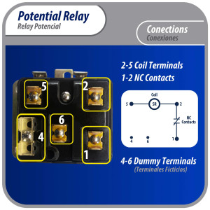 Appli Parts APPR-064 Relay Potencial 064, Voltaje de Bobina 395 V, Recogida Minima 260 V, Recogida Maxima 275 V, Caida Maxima 120 V, 50/60Hz Remplazo universal para unidades de refrigeracion y aire acondicionado