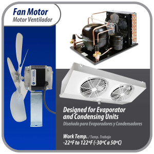 Appli Parts APFM-342E Motor Ventilador 34W Condensador y Evaporador 220V 60Hz 1.2A, Incluye Aspa de Aluminio de 30cm y Base de Montaje, Repuesto Universal para Equipos de Refrigeracion Comercial