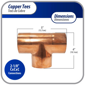 Appli Parts APT-218 2-1/8 pulg Tee de Cobre Conexiones CxCxC soldadas para aplicaciones de refrigeracion, aire acondicionado y plomeria Tuberia de Cobre ACR y Tipo L  Appli Parts APT-218 2-1/8 pulg Tee de Cobre Conexiones CxCxC soldadas para aplicaciones de refrigeracion, aire acondicionado y plomeria Tuberia de Cobre ACR y Tipo L