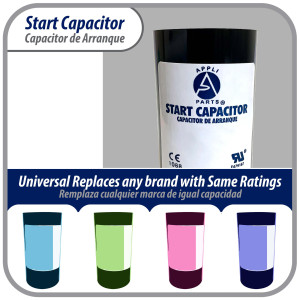 Appli Parts Condensador Capacitor Arranque 378-455 Mfd (microfaradios) uF 250 VAC remplazo universal para motores electricos de distintas aplicaciones 4.6cm Diametro 8.6cm Alto CON-468-250

