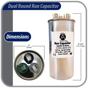 Appli Parts Condensador Capacitor de Marcha 40+5 Mfd uF (microfaradios) 370VAC CBB65 Universal Aire acondicionado y otras aplicaciones Redondo UL E476928 5cm Ancho 11.7cm Alto CON-40/5-370-R Appli Parts Condensador Capacitor de Marcha 40+5 Mfd uF (microfaradios) 370VAC CBB65 Universal Aire acondicionado y otras aplicaciones Redondo UL E476928 5cm Ancho 11.7cm Alto CON-40/5-370-R