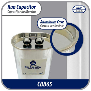 Appli Parts Condensador Capacitor de Marcha 55 Mfd uF (microfaradios) 370VAC CBB65 Universal Aire acondicionado y otras aplicaciones Ovalado UL E476928 7.1cm Ancho 4.5cm Prof 10.2cm Alto CON-55-370