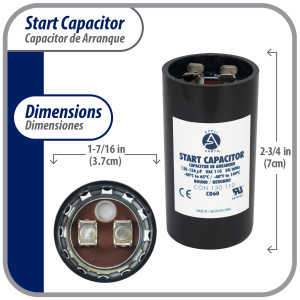 Appli Parts Condensador Capacitor Arranque 130-156 Mfd (microfaradios) uF 110-125 VAC remplazo universal para motores electricos de distintas aplicaciones 3.7cm Diametro 7cm Alto CON-130-110
 Appli Parts Condensador Capacitor Arranque 130-156 Mfd (microfaradios) uF 110-125 VAC remplazo universal para motores electricos de distintas aplicaciones 3.7cm Diametro 7cm Alto CON-130-110