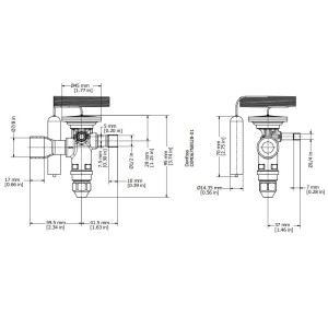 Danfoss 067N3154 6.5TR Valvula de Expansion Termostatica, TGE, R410A,R32, 1/2x7/8 pulg Soldable, ODF, 1/4 pulg Ecualizacion externa, Bi-flow, -40 a 10 C remplaza 067N3174
