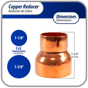 Appli Parts AP-R158118 Reductor de Cobre de 1-5/8x1-1/8 pulg Conexiones CxC soldadas para aplicaciones de refrigeracion, aire acondicionado y plomeria Tuberia de cobre ACR y Tipo L Appli Parts AP-R158118 Reductor de Cobre de 1-5/8x1-1/8 pulg Conexiones CxC soldadas para aplicaciones de refrigeracion, aire acondicionado y plomeria Tuberia de cobre ACR y Tipo L