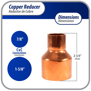 Appli Parts AP-R158078 Reductor de Cobre de 1-5/8x7/8 pulg Conexiones CxC soldadas para aplicaciones de refrigeracion, aire acondicionado y plomeria Tuberia de cobre ACR y Tipo L Appli Parts AP-R158078 Reductor de Cobre de 1-5/8x7/8 pulg Conexiones CxC soldadas para aplicaciones de refrigeracion, aire acondicionado y plomeria Tuberia de cobre ACR y Tipo L