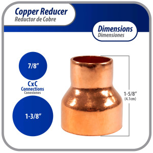 Appli Parts AP-R138078 Reductor de Cobre de 1-3/8x7/8 pulg Conexiones CxC soldadas para aplicaciones de refrigeracion, aire acondicionado y plomeria Tuberia de cobre ACR y Tipo L Appli Parts AP-R138078 Reductor de Cobre de 1-3/8x7/8 pulg Conexiones CxC soldadas para aplicaciones de refrigeracion, aire acondicionado y plomeria Tuberia de cobre ACR y Tipo L