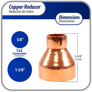 Appli Parts AP-R138058 Reductor de Cobre de 1-3/8x5/8 pulg Conexiones CxC soldadas para aplicaciones de refrigeracion, aire acondicionado y plomeria Tuberia de cobre ACR y Tipo L Appli Parts AP-R138058 Reductor de Cobre de 1-3/8x5/8 pulg Conexiones CxC soldadas para aplicaciones de refrigeracion, aire acondicionado y plomeria Tuberia de cobre ACR y Tipo L