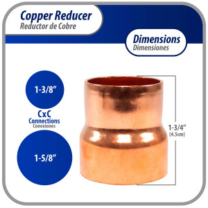 Appli Parts AP-R158138 Reductor de Cobre de 1-5/8x1-3/8 pulg Conexiones CxC soldadas para aplicaciones de refrigeracion, aire acondicionado y plomeria Tuberia de cobre ACR y Tipo L Appli Parts AP-R158138 Reductor de Cobre de 1-5/8x1-3/8 pulg Conexiones CxC soldadas para aplicaciones de refrigeracion, aire acondicionado y plomeria Tuberia de cobre ACR y Tipo L