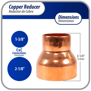 Appli Parts AP-R218138 Reductor de Cobre de 2-1/8x1-3/8 pulg Conexiones CxC soldadas para aplicaciones de refrigeracion, aire acondicionado y plomeria Tuberia de cobre ACR y Tipo L Appli Parts AP-R218138 Reductor de Cobre de 2-1/8x1-3/8 pulg Conexiones CxC soldadas para aplicaciones de refrigeracion, aire acondicionado y plomeria Tuberia de cobre ACR y Tipo L