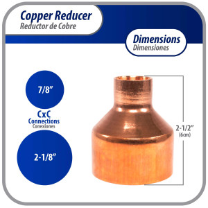 Appli Parts AP-R218078 Reductor de Cobre de 2-1/8x7/8 pulg Conexiones CxC soldadas para aplicaciones de refrigeracion, aire acondicionado y plomeria Tuberia de cobre ACR y Tipo L Appli Parts AP-R218078 Reductor de Cobre de 2-1/8x7/8 pulg Conexiones CxC soldadas para aplicaciones de refrigeracion, aire acondicionado y plomeria Tuberia de cobre ACR y Tipo L