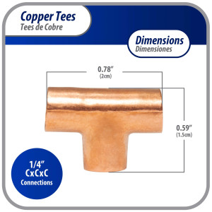 Appli Parts AP-T014 1/4 pulg Tee de Cobre Conexiones CxCxC soldadas para aplicaciones de refrigeracion, aire acondicionado y plomeria Tuberia de Cobre ACR y Tipo L Appli Parts AP-T014 1/4 pulg Tee de Cobre Conexiones CxCxC soldadas para aplicaciones de refrigeracion, aire acondicionado y plomeria Tuberia de Cobre ACR y Tipo L