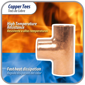 Appli Parts AP-T012 1/2 pulg Tee de Cobre Conexiones CxCxC soldadas para aplicaciones de refrigeracion, aire acondicionado y plomeria Tuberia de Cobre ACR y Tipo L Appli Parts AP-T012 1/2 pulg Tee de Cobre Conexiones CxCxC soldadas para aplicaciones de refrigeracion, aire acondicionado y plomeria Tuberia de Cobre ACR y Tipo L