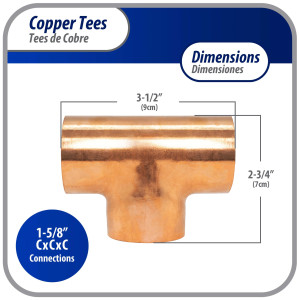 Appli Parts AP-T158 1-5/8 pulg Tee de Cobre Conexiones CxCxC soldadas para aplicaciones de refrigeracion, aire acondicionado y plomeria Tuberia de Cobre ACR y Tipo L Appli Parts AP-T158 1-5/8 pulg Tee de Cobre Conexiones CxCxC soldadas para aplicaciones de refrigeracion, aire acondicionado y plomeria Tuberia de Cobre ACR y Tipo L
