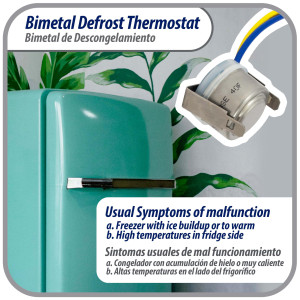 Appli Parts APBT-L55CA Bimetal Termico 2 Cables Abre a 13C y Cierra a 4C, con clip, cables de colores azul y amarillo, Referencia BIM-318 / Termodisco 15pies