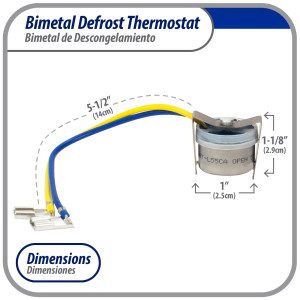Appli Parts APBT-L55CA Bimetal Termico 2 Cables Abre a 13C y Cierra a 4C, con clip, cables de colores azul y amarillo, Referencia BIM-318 / Termodisco 15pies