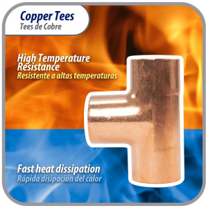 Appli Parts AP-T058 5/8 pulg Tee de Cobre Conexiones CxCxC soldadas para aplicaciones de refrigeracion, aire acondicionado y plomeria Tuberia de Cobre ACR y Tipo L Appli Parts AP-T058 5/8 pulg Tee de Cobre Conexiones CxCxC soldadas para aplicaciones de refrigeracion, aire acondicionado y plomeria Tuberia de Cobre ACR y Tipo L