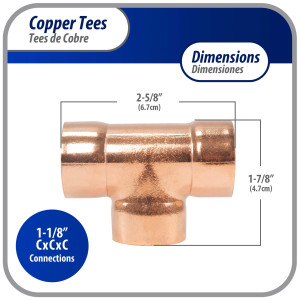 Appli Parts AP-T118 1-1/8 pulg Tee de Cobre Conexiones CxCxC soldadas para aplicaciones de refrigeracion, aire acondicionado y plomeria Tuberia de Cobre ACR y Tipo L Appli Parts AP-T118 1-1/8 pulg Tee de Cobre Conexiones CxCxC soldadas para aplicaciones de refrigeracion, aire acondicionado y plomeria Tuberia de Cobre ACR y Tipo L