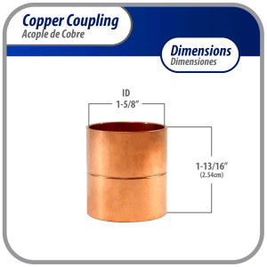 Appli Parts AP-A158 1-5/8 pulg Anillo de Cobre Accesorios de tuberia de cobre CxC Conexiones soldadas para aplicaciones de refrigeracion, aire acondicionado y plomeria Tuberia de cobre ACR y tipo L Appli Parts AP-A158 1-5/8 pulg Anillo de Cobre Accesorios de tuberia de cobre CxC Conexiones soldadas para aplicaciones de refrigeracion, aire acondicionado y plomeria Tuberia de cobre ACR y tipo L