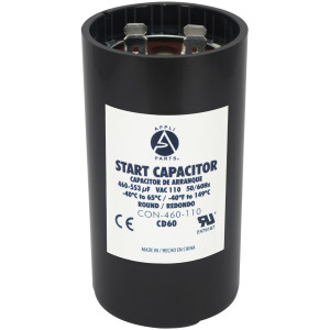 Appli Parts Condensador Capacitor Arranque 460-553 Mfd (microfaradios) uF 110-125 VAC remplazo universal para motores electricos de distintas aplicaciones 4.6cm Diametro 8.6cm Alto CON-400-110
