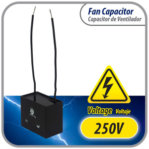 Appli Parts Condensador Capacitor de ventilador 10 mfd (microfaradios) uf 250VAC con 2 cables compatible con cualquier marca de igual capacitancia 4.7cm ancho x 2.6cm profundidad x 3.7cm alto CAP-10-250-2C
