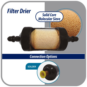 Appli Parts APFD-303S Filtro Secador 3/8 pulg para linea Liquido para Sistemas de Refrigeracion y aire acondicionado 303S ODF Soldable Universal Unidireccional 229mm Largo 76mm Ancho