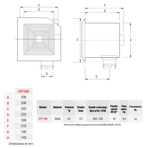 Extractor CFP 600 Centrifugo Falso Plafon Soler y Palau 127 V, 60 Hz, 45 W, 700 rpm, 605 m3/h, 42 dB(A) Extractor CFP 600 Centrifugo Falso Plafon Soler y Palau 127 V, 60 Hz, 45 W, 700 rpm, 605 m3/h, 42 dB(A)