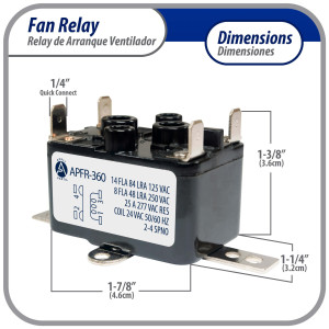 Appli Aprts APFR-360 Rele de ventilador 90-360 de conmutacion de Fan Relay, SPST, Polo Sencillo, Tiro Sencillo, bobina de 24 V, CA, Normalmente Abierto, Soporte de ajuste multiple, Aplicacion Universal Appli Aprts APFR-360 Rele de ventilador 90-360 de conmutacion de Fan Relay, SPST, Polo Sencillo, Tiro Sencillo, bobina de 24 V, CA, Normalmente Abierto, Soporte de ajuste multiple, Aplicacion Universal
