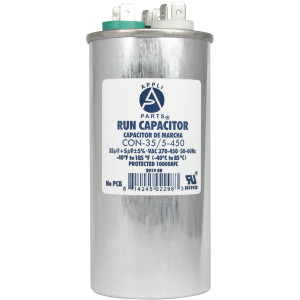 Appli Parts Condensador Capacitor de Marcha 35+5 Mfd uF (microfaradios) 370VAC o 450VAC CBB65 Universal Aire acondicionado y aplicaciones Redondo UL E476928 11.8cm Alto 5cm Ancho CON-35/5-450