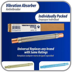 Appli Parts APVE-78 Antivibrador 7/8 pulg Soldable Eliminador de Vibracion 29cm Largo 450psi presion maxima de trabajo y 3.265psi presion de rotura