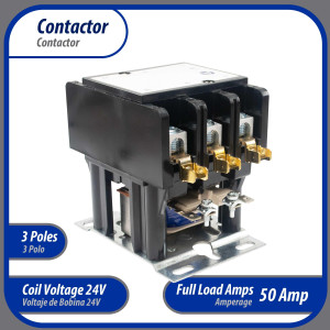 Contactor 3 Polos 50A 24V repuesto para compresores de CA y otras aplicaciones electricas Certificacion UL 476929 de Trabajo Pesado, Appli Parts modelo APAC-35024 Contactor 3 Polos 50A 24V repuesto para compresores de CA y otras aplicaciones electricas Certificacion UL 476929 de Trabajo Pesado, Appli Parts modelo APAC-35024