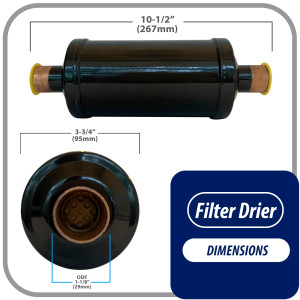 Appli Parts APFD-419S Filtro Secador 1-1/8 pulg para linea Liquido para Sistemas de Refrigeracion y aire acondicionado 419S ODF Soldable Universal Unidireccional 267mm Largo 95mm Ancho