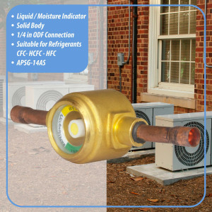 Appli Parts APSG-14AS Visor de Liquido 1/4 pulg Indicador de Humedad con conexiones Soldable con cuerpo solido para Sistemas de Refrigeracion y Aire Acondicionado compatible con refrigerantes CFC, HCFC, HFC