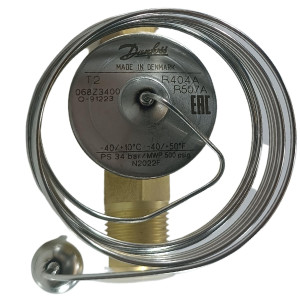 Danfoss 068Z3400 1/6 - 4.5TR Cuerpo de Valvula de Expansion, T 2,  R404A,R507A, 3/8x1/2 pulg, Flare Roscable, Ecualizacion Interna, Single-flow, -40 a 10 C, Capacidad determinada Segun Orificio, Producto Identico 0608Z3542