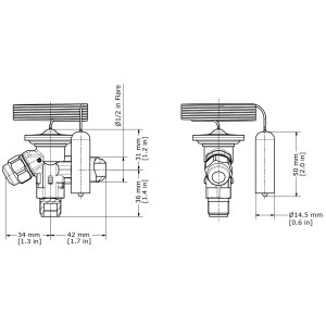 Danfoss 068Z3400 1/6 - 4.5TR Cuerpo de Valvula de Expansion, T 2,  R404A,R507A, 3/8x1/2 pulg, Flare Roscable, Ecualizacion Interna, Single-flow, -40 a 10 C, Capacidad determinada Segun Orificio, Producto Identico 0608Z3542