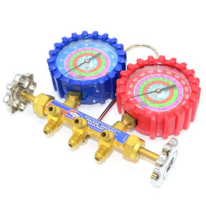 Uniweld QS8N5SMEZ Juego de Manometro con Cuerpo de Laton de 3-1/8 pulg NPF, juego de mangueras de 5 pies EZ-Turn Anti-Blowback, para R-410A,R-22,R-404A,R-134a, escalas F y PSI 48672 Uniweld QS8N5SMEZ Juego de Manometro con Cuerpo de Laton de 3-1/8 pulg NPF, juego de mangueras de 5 pies EZ-Turn Anti-Blowback, para R-410A,R-22,R-404A,R-134a, escalas F y PSI 48672