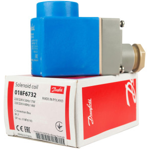 Danfoss 018F6732 Bobina para Solenoide 220-230 V, 60 Hz, 14 W,  50Hz, 17 W, IP67, BE230CS, Caja de Conexion, Sirve para Valvulas VDH y VDHT, identico 018F8732, 018F7919