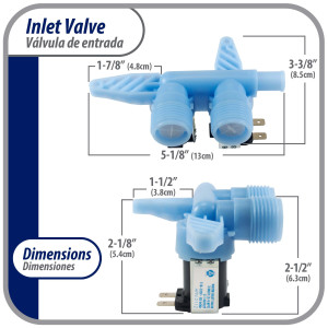 Appli Parts APIV-2112 Valvula de entrada de agua para lavadoras 2 Entradas de 3/4 NPT y 1 Salida 1/2 conexion rapida 110-120V 50/60Hz remplazo universal para lavadoras GE WH13X10024 y otras marcas